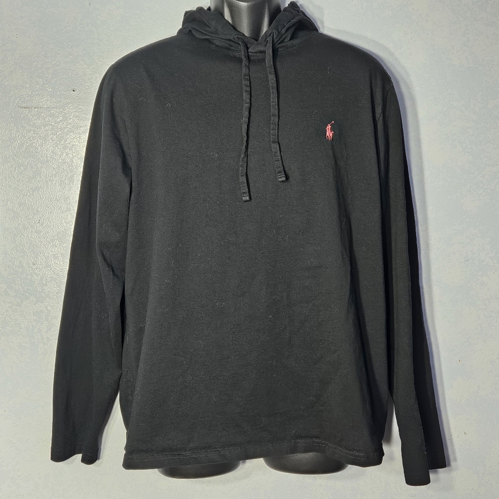 POLO Ralph Lauren Mens Black Hooded Long Sleeve Tee, L